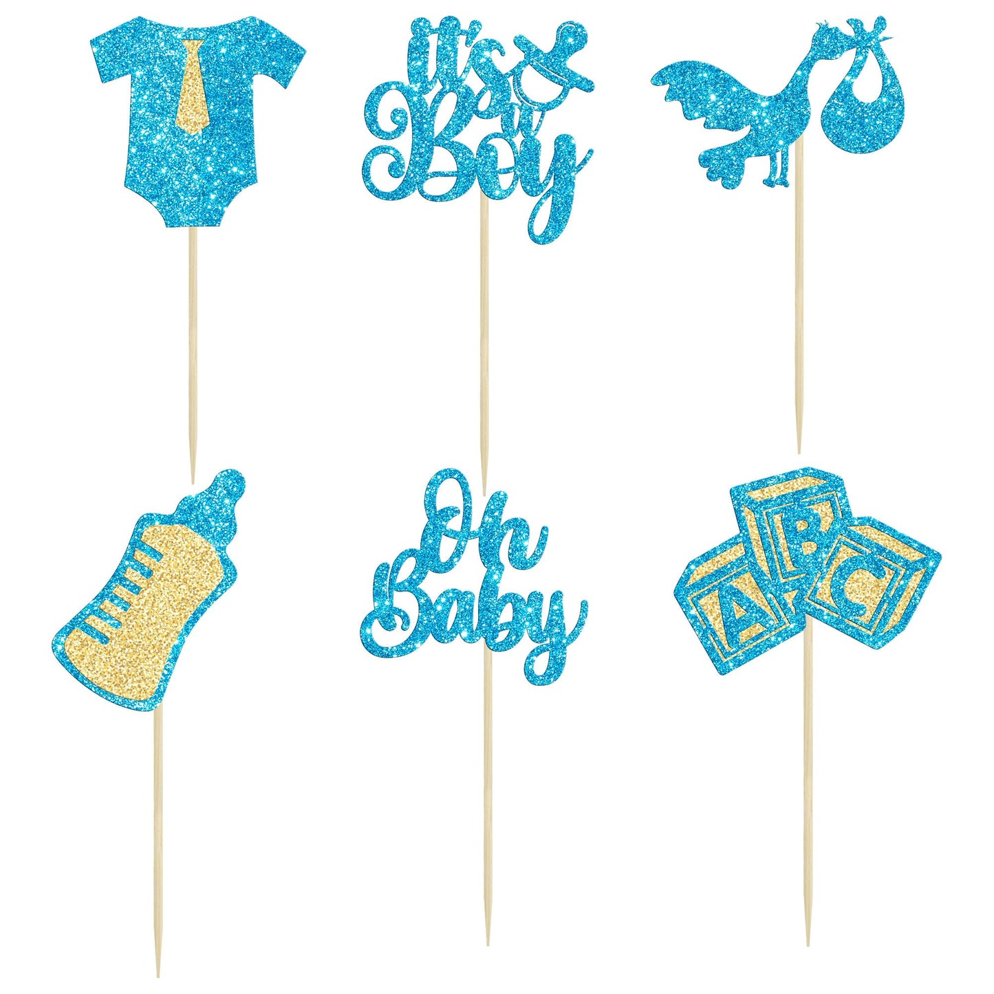 Gyufise 24Pcs Baby Shower Oh Baby Cupcake Toppers It'S A Boy Cupcake Picks Glitter Tie Onesie Baby Bottle Cake Picks Decorations