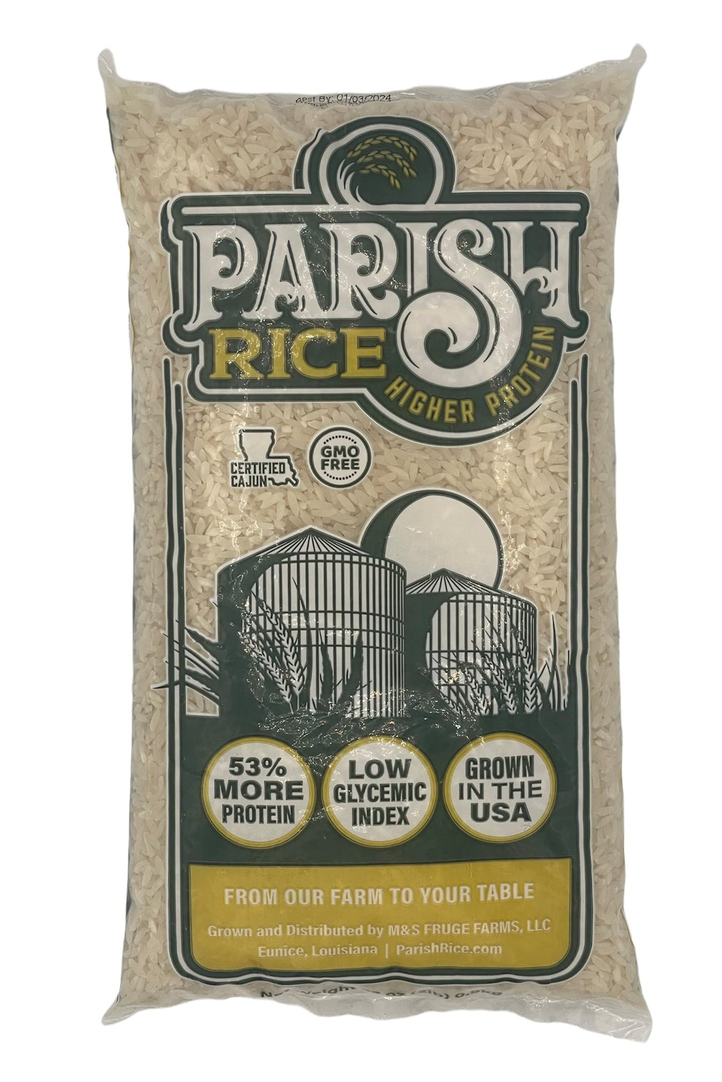 Parish White Rice – High-Protein Rice With Low Glycemic Index – Locally Grown Long-Grain White Rice – Made In The Usa – Rich Nutrient Content – Ideal For Curry, Desserts, Stir-Fry – 5Lb Bag