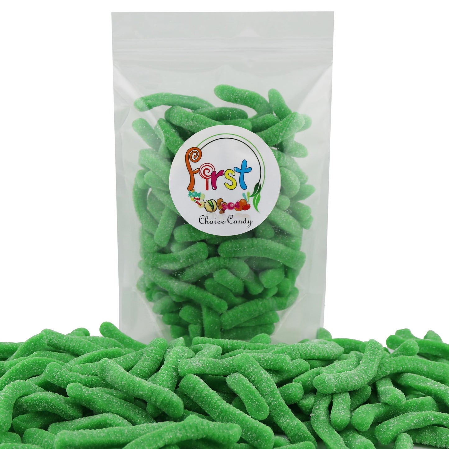 Firstchoicecandy Sweet & Sour Gummy Worms, Multi Flavors And Solid Colors (5 Pound, Sour Green Apple)
