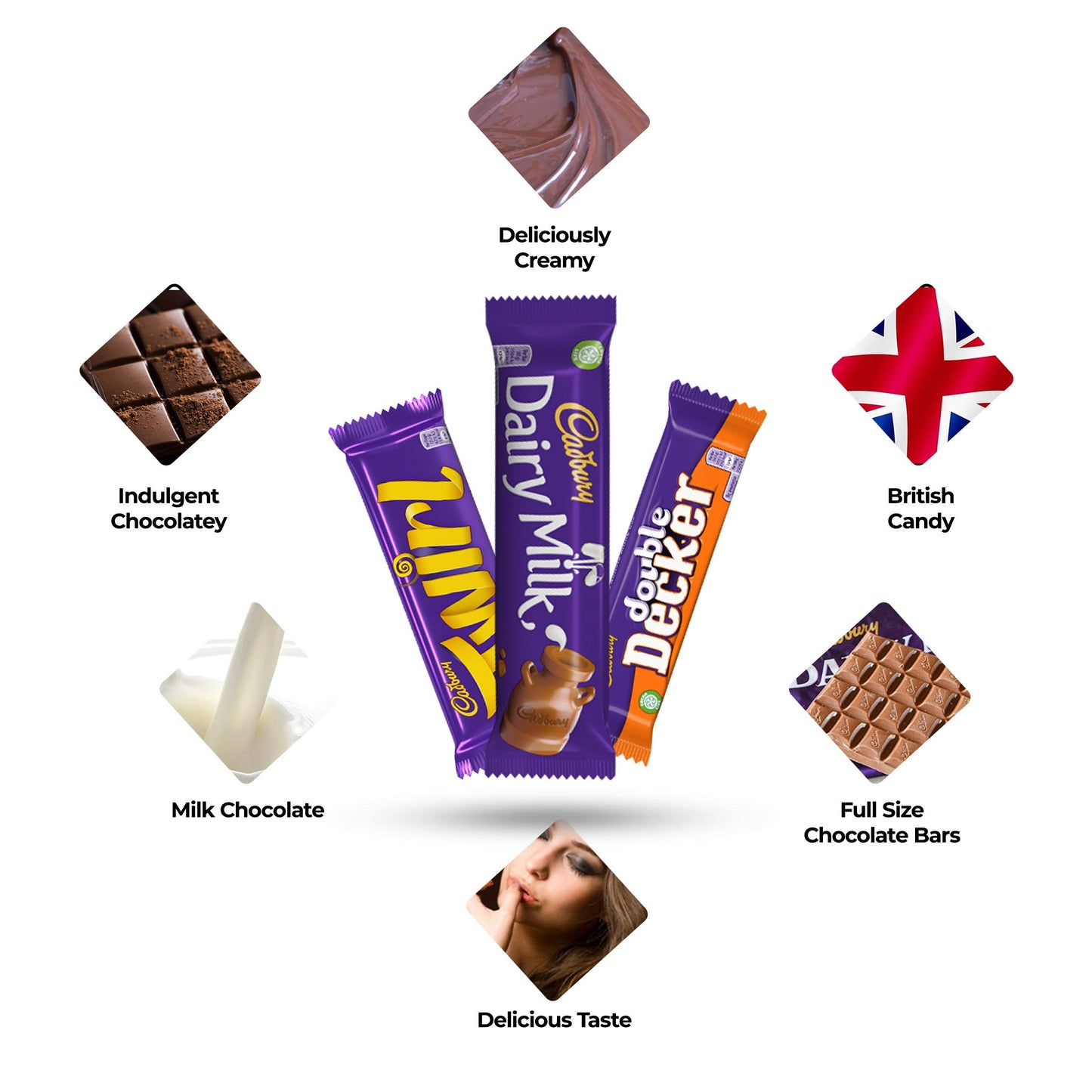 Zuvo Cadbury Chocolate Bar Variety Pack - 12 Assorted British Chocolates - Dairy Milk, Crunchie, Wispa, Twirl - Gift Hamper