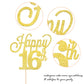 YCTHUNFISH Happy 16th Cake Topper Black Glitter Number 16 Birthday Decoration Gold