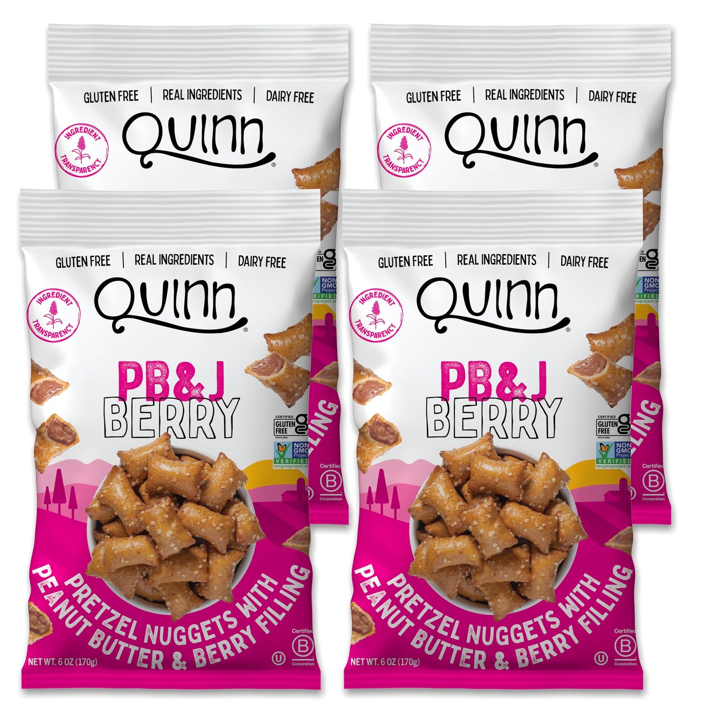 Quinn Gluten Free PB&J Pretzel Nuggets, Vegan, Non-GMO, 24 oz (Pack of 4)