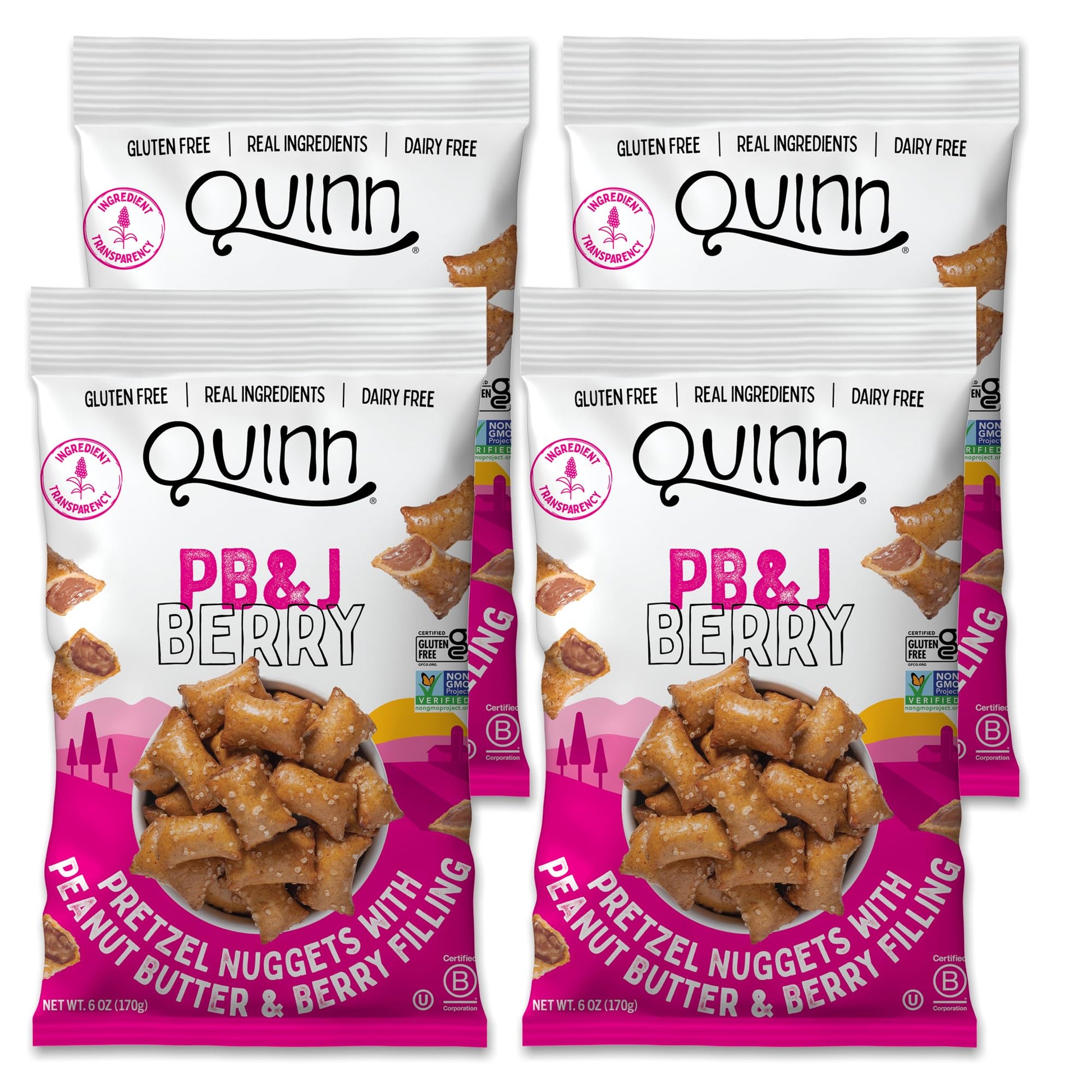Quinn Gluten Free PB&J Pretzel Nuggets, Vegan, Non-GMO, 24 oz (Pack of 4)