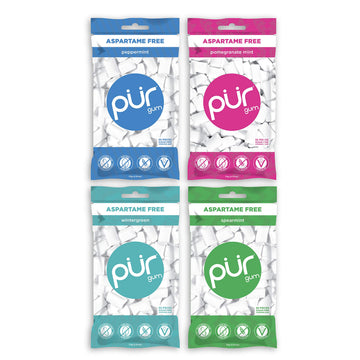 Pur Gum Variety Pack - Peppermint, Pomegranate Mint, Spearmint And Wintergreen - 55 Pieces Each