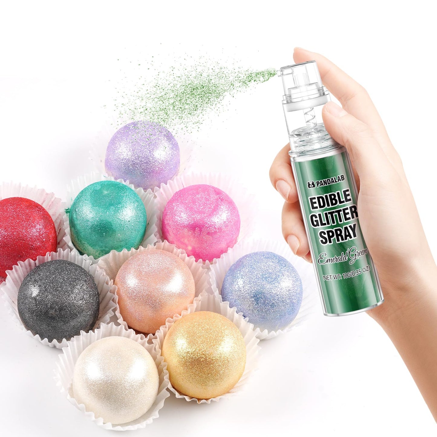 Pandalab Edible Glitter Spray - Food Grade Luster Dust for Drinks & Desserts - Ocean Blue & Emerald Green - 0.35oz Bottle