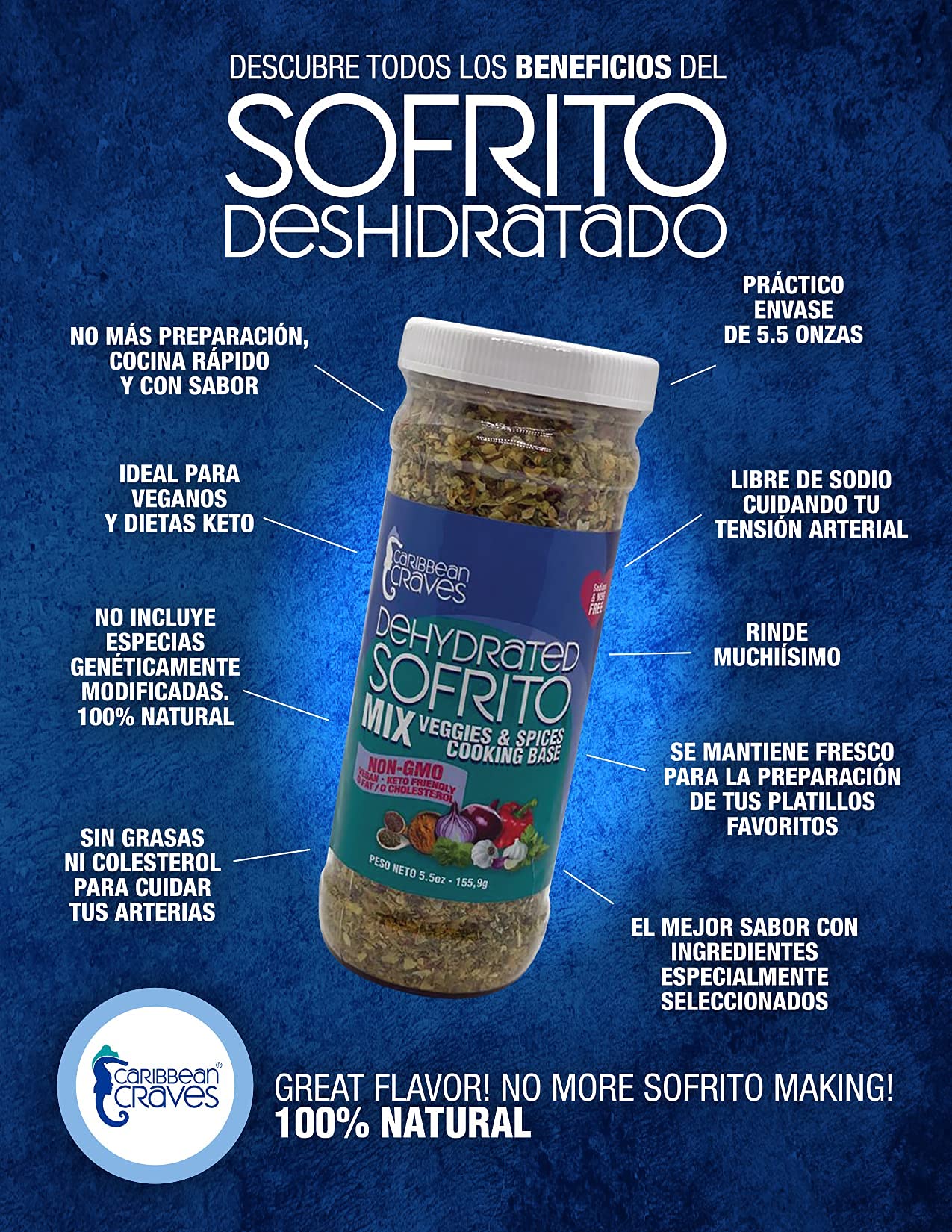 Caribbean Craves - Dehydrated Sofrito Mix | No-MSG, Vegan, Keto Friendly, Natural Ingredients (5.5, 1)