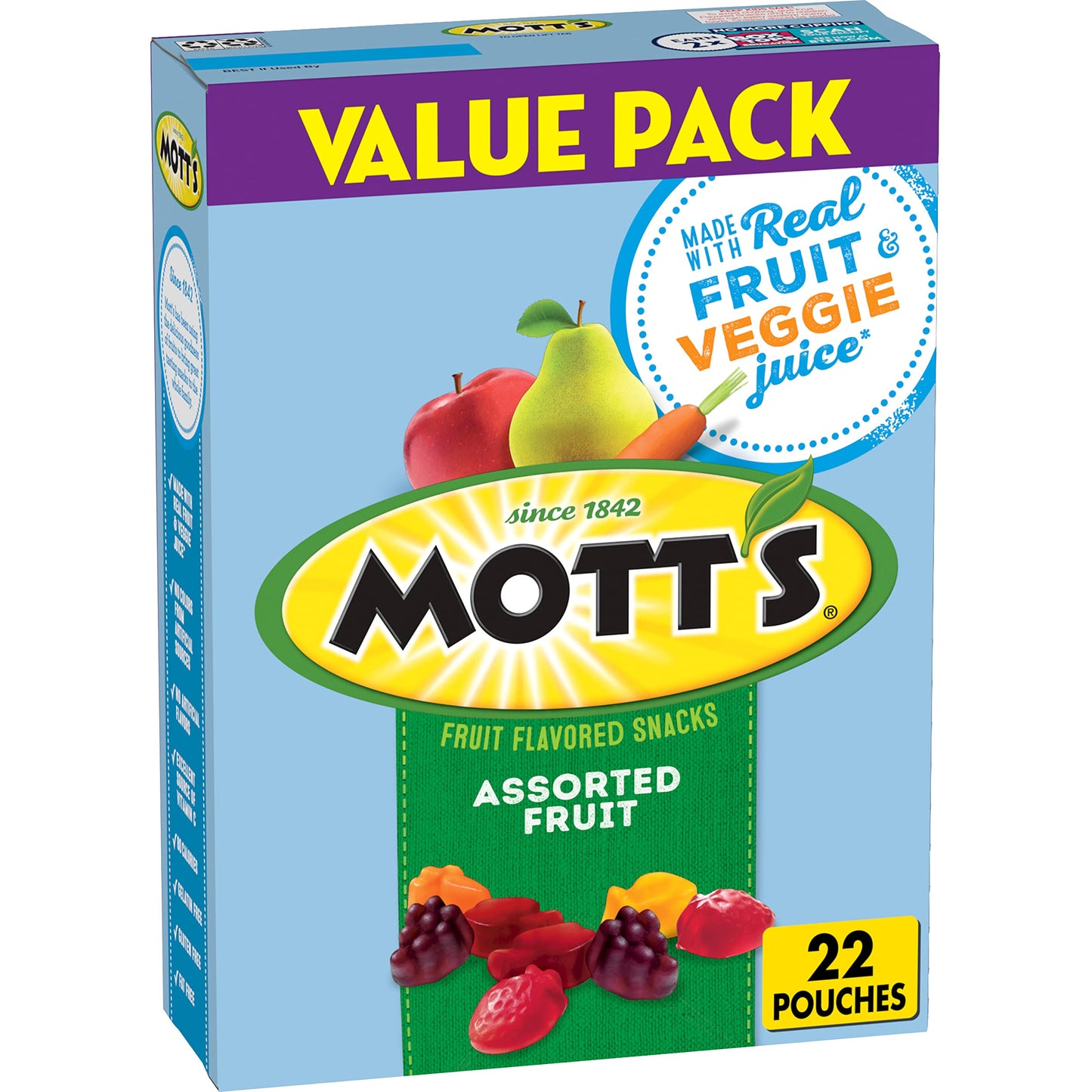 Mott'S Fruit Flavored Snacks, Assorted Fruit, Pouches, 0.8 Oz, 22 Ct