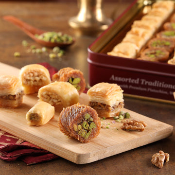Zalatimo Sweets Since 1860, 100% All Natural Assorted Baklava, Slightly Sweet Baklava In Square Metal Gift Tin, No Preservatives