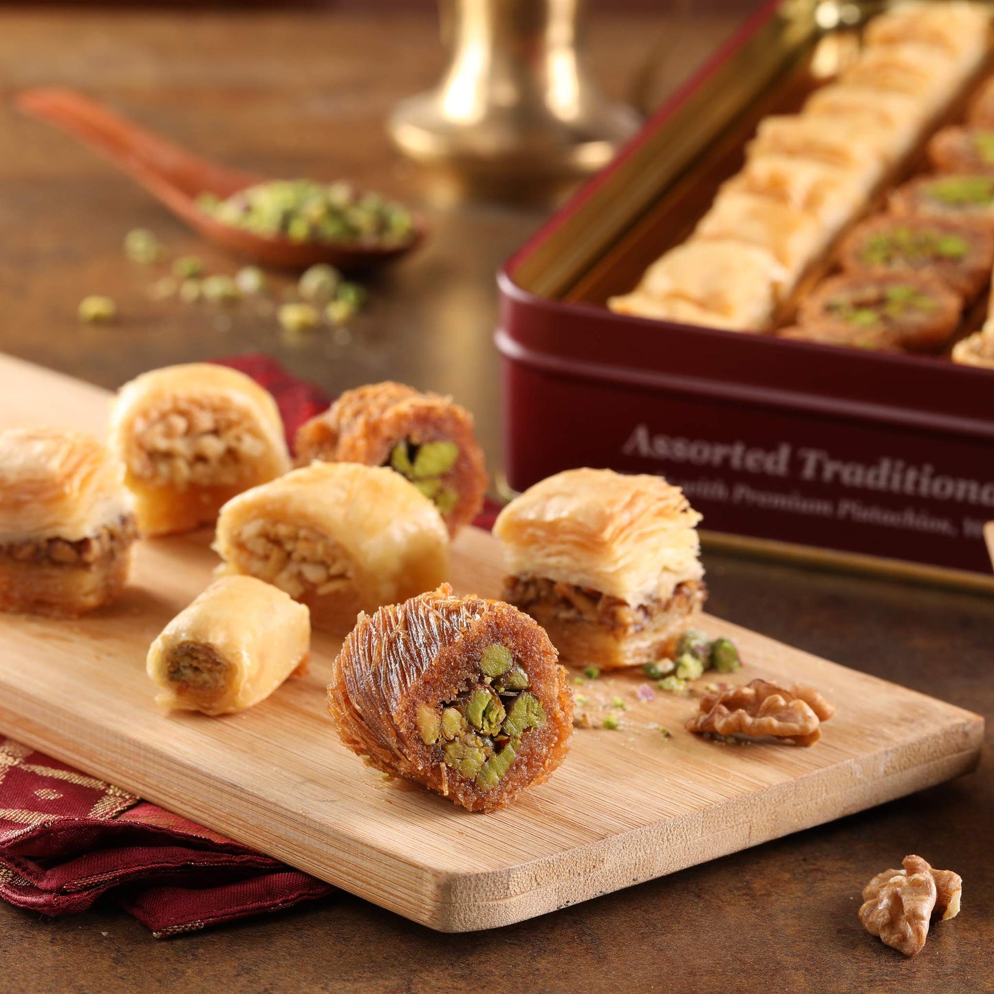 Zalatimo Sweets Since 1860 Shortbread Cookies Variety Pack, 100% All Natural Slightly Sweet, Square Metal Gift Tin, No Corn Starch, No Syrups! Assorted Baklava, Mamoul, Sesame & Butter (Pack Of 3)