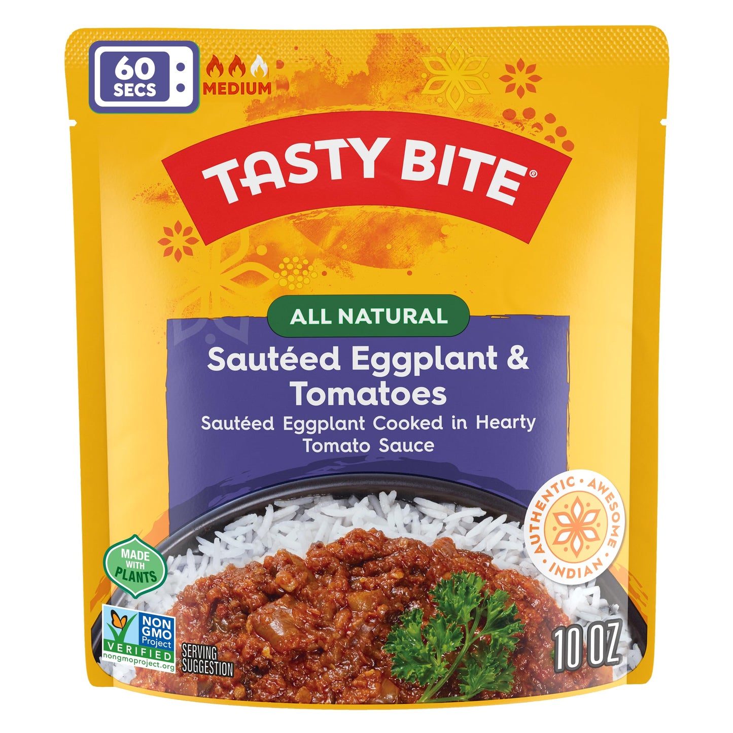 Tasty Bite Punjab Eggplant, 10 Ounce Pack of 6, Vegan Microwavable Entree, Sweet & Spicy, Ready to Eat
