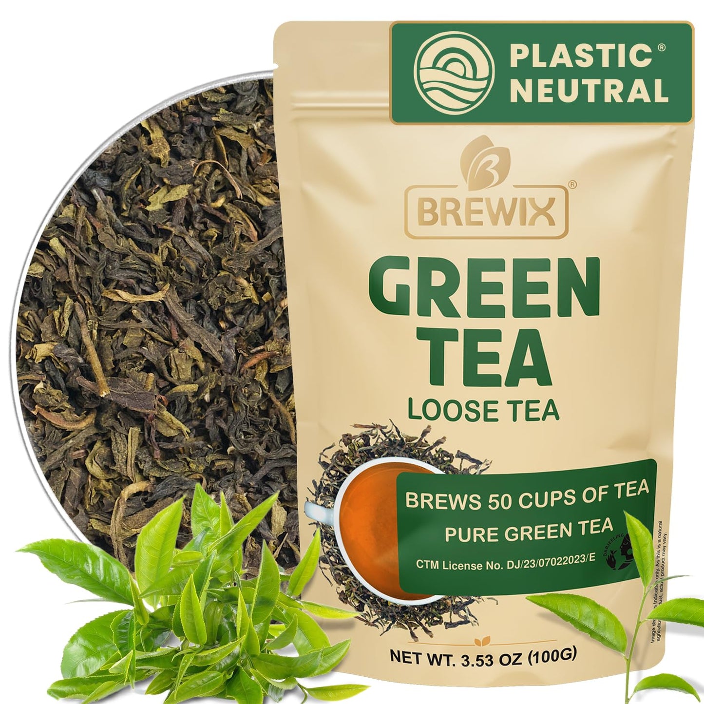 BREWIX Green Tea Loose Leaf, High Elevation Grown, Gluten Free, 3.53oz/100g