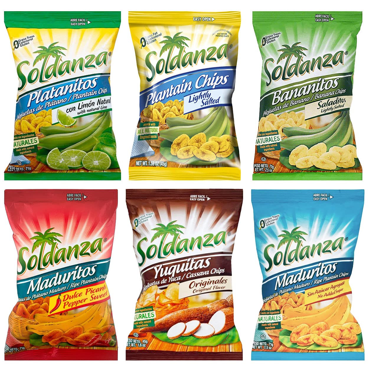 Seconde Nature Soldanza Plantain Chips Variety Pack - 6 Mix, 2.5 oz, International Snack