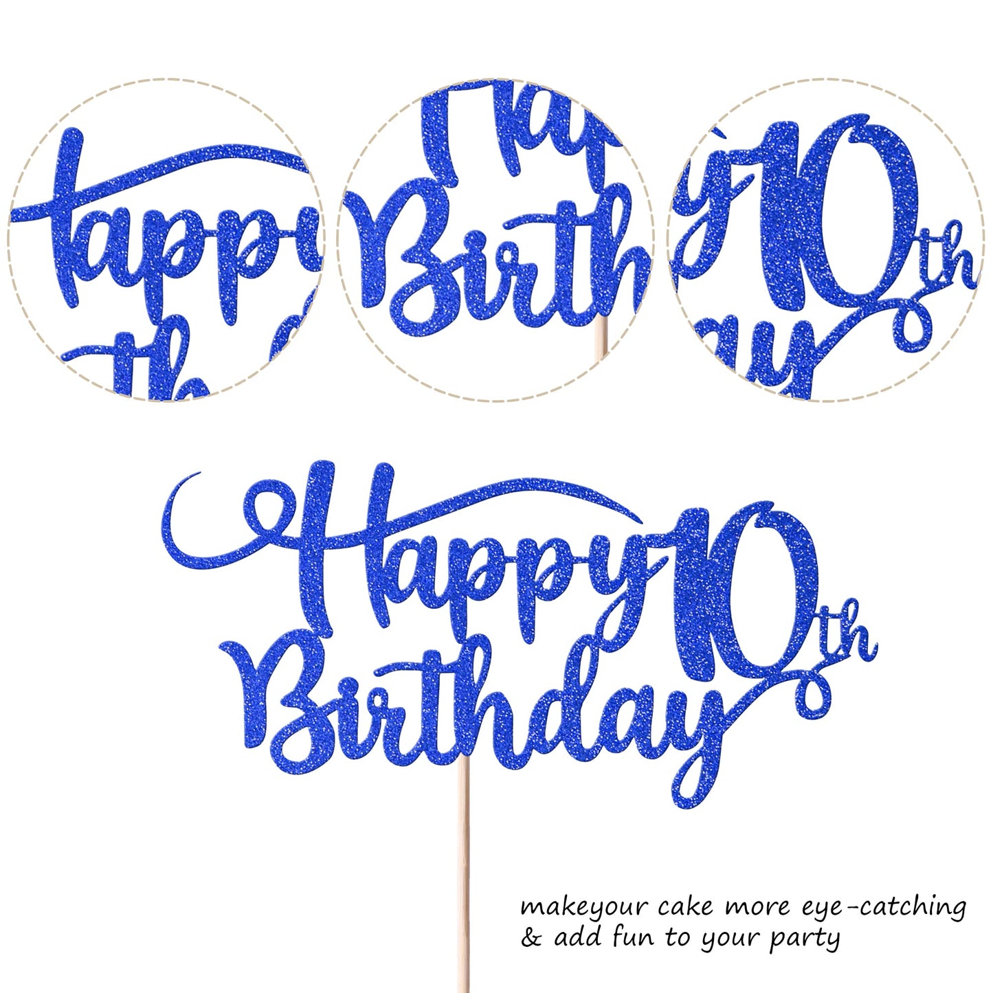 Rssta i Happy 10th Birthday Cake Topper, Glitter Number 10, Deep Blue, Paper, Model XM223