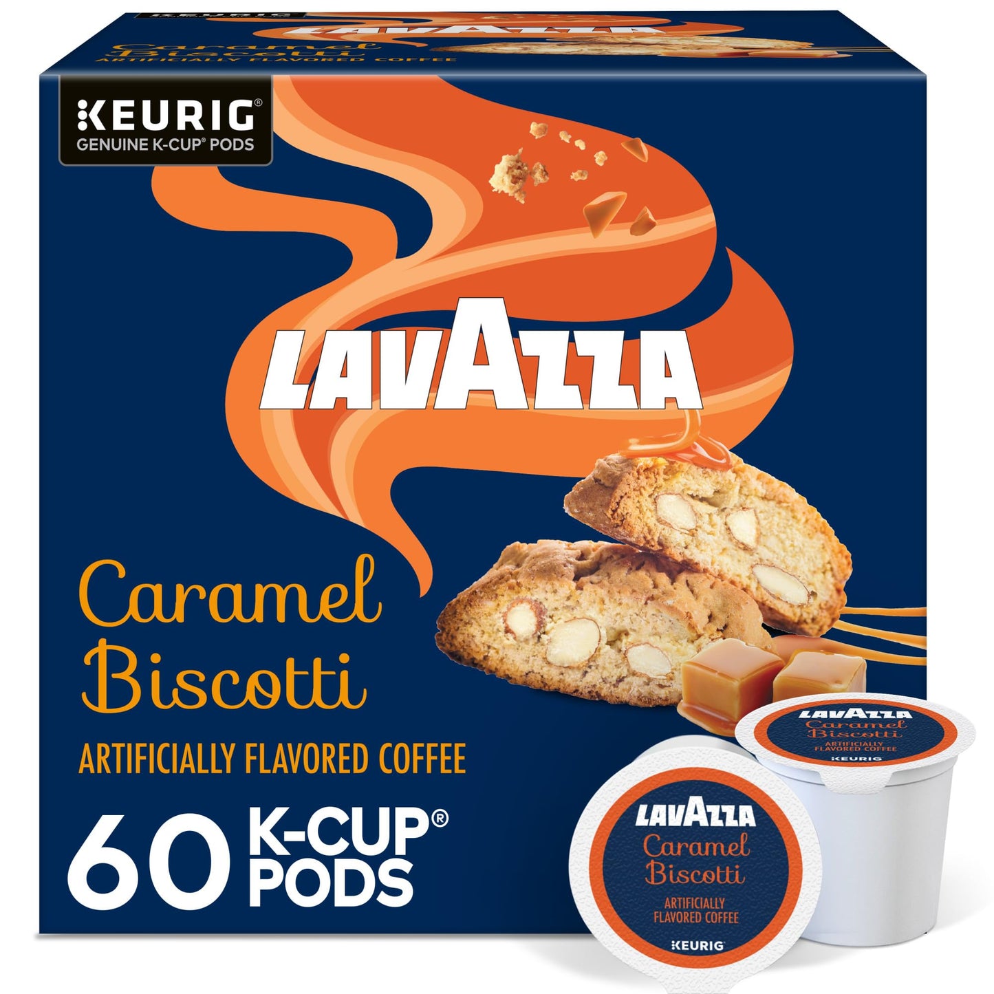 Lavazza Caramel Biscotti Coffee  Single Serve Keurig K-Cup Pods  Flavored Coffee  60-Count Box (6 Packs Of 10)