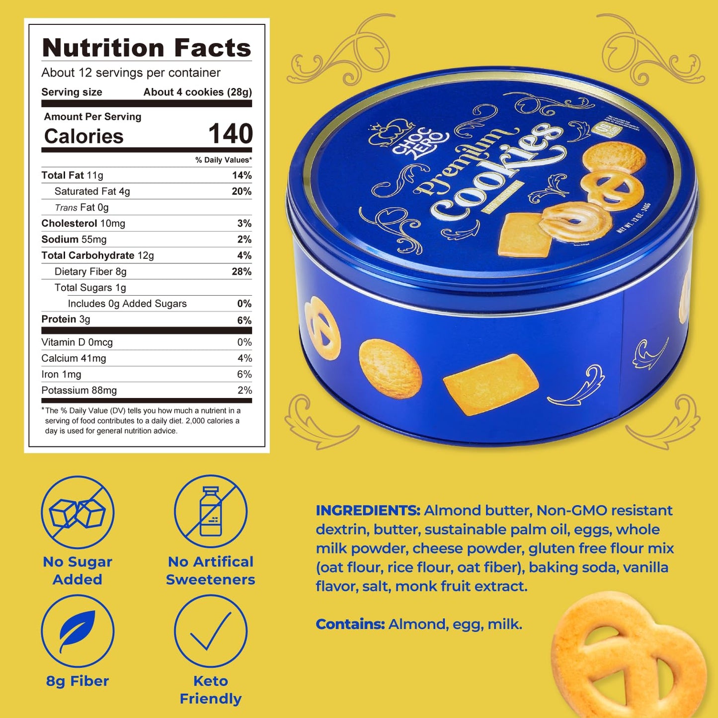 Choczero Keto Butter Cookies - Sugar Free Danish Shortbread Gift - Gluten Free, Low Carb, 12 Ounce (Pack Of 1)