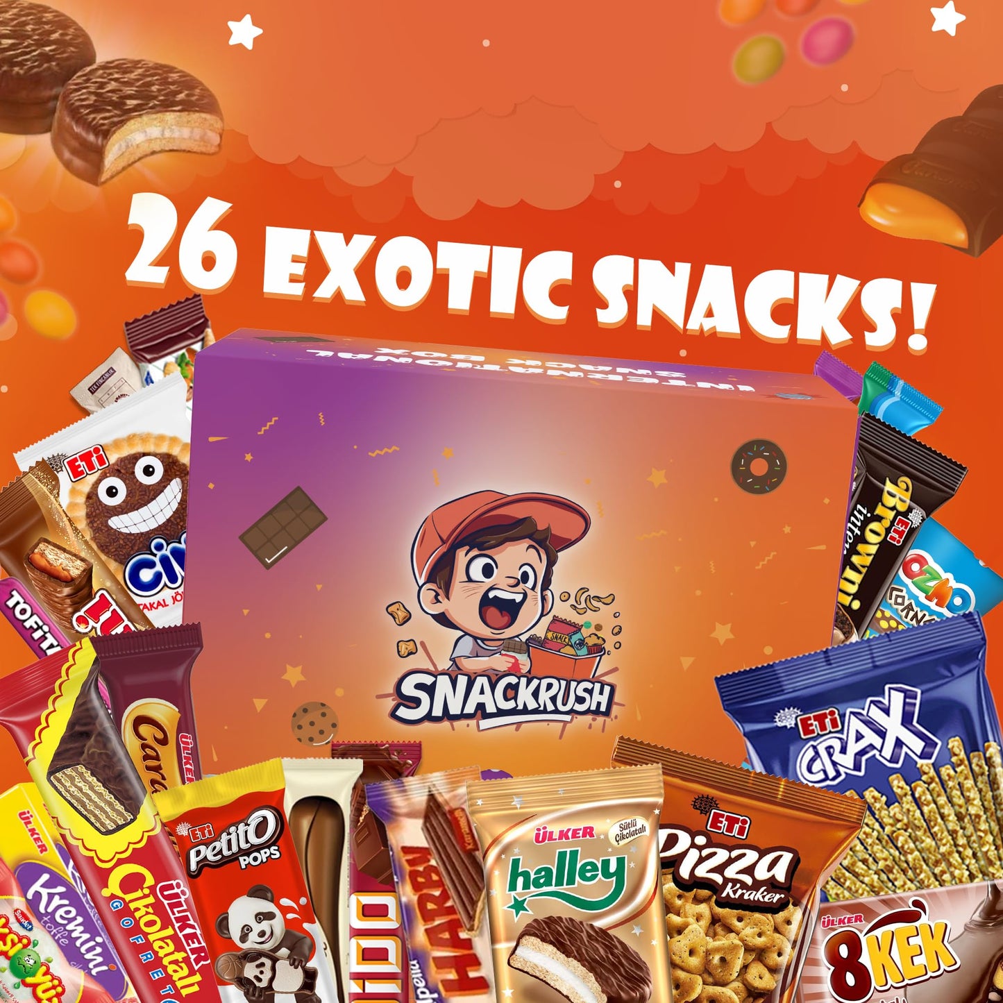 International Snack Box | 26 Full-Size Snacks From Around The World For Adults And Kids | Universal Yums For Office, Family, Gif
