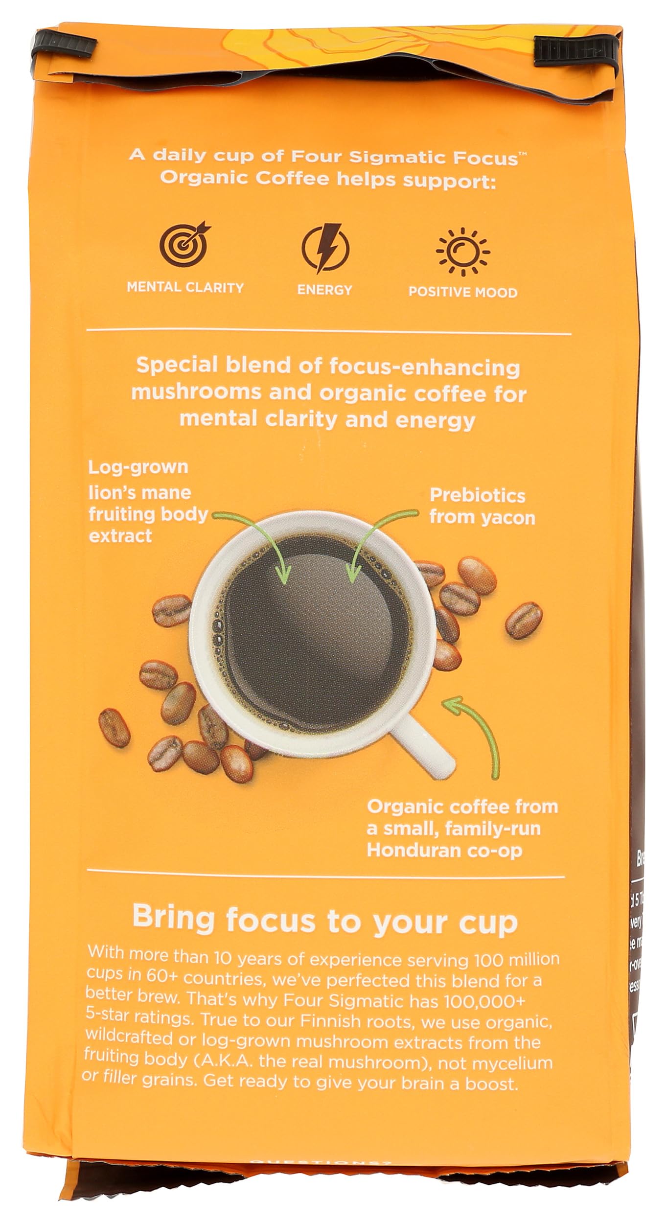 FOUR SIGMATIC Organic Lions Mane Whole Bean Coffee  10 OZ