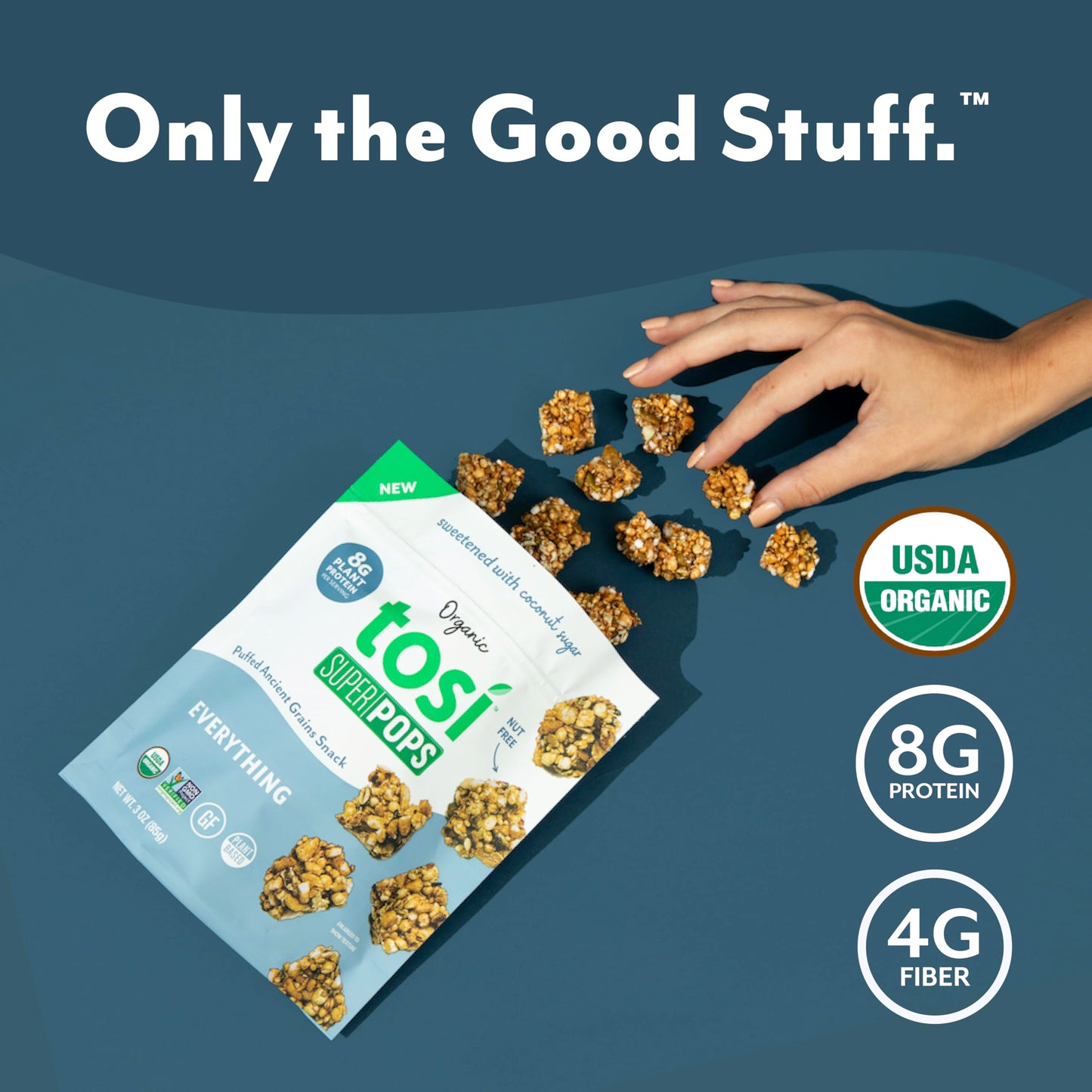 Tosi Puffs Everything - Vegan Snacks, Gluten Free, 8g Plant Protein, 3 oz (4 Pack)