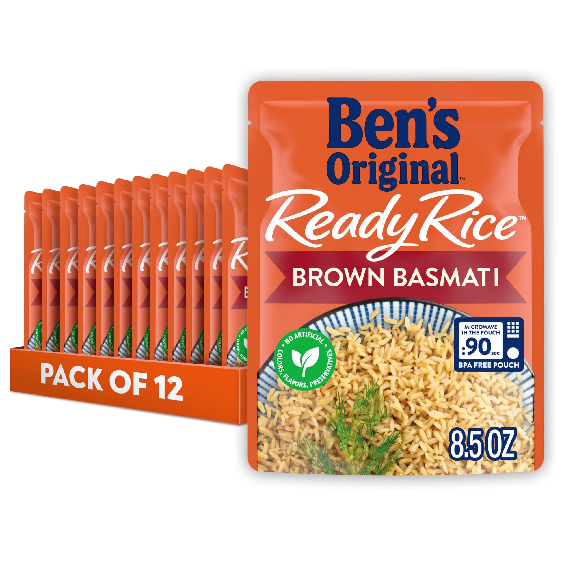 BEN S ORIGINAL Ready Rice Brown Basmati Rice, Easy Dinner Side, 8.5 oz Pouch (Pack of 12)