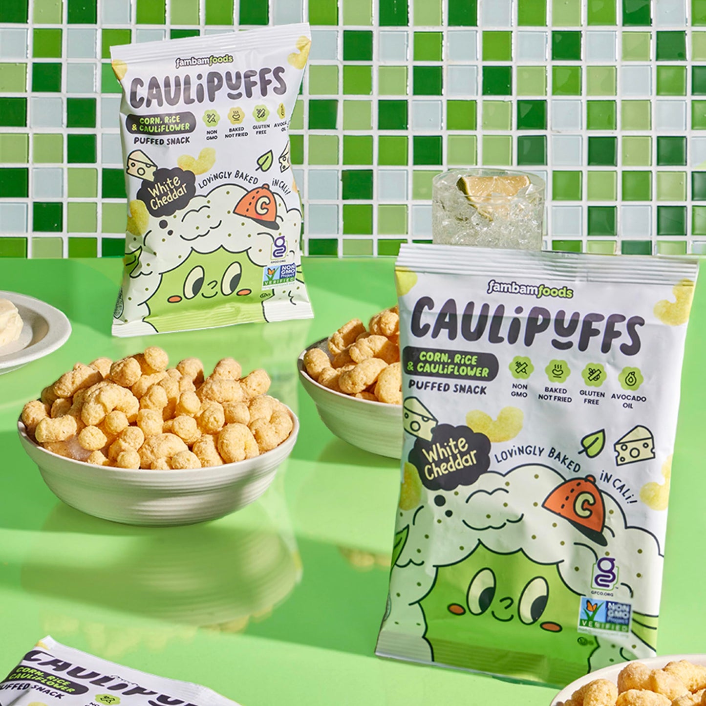 CauliPuffs - Corn, Rice, and Cauliflower Gluten Free Puffed Snack (5 x 3.0oz Bags, White Cheddar)