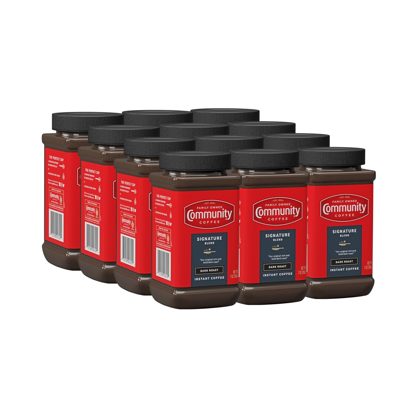 Community Coffee Signature Blend Instant Coffee, 84 Ounces, Dark Roast 7 Ounce Jar (Pack Of 12)