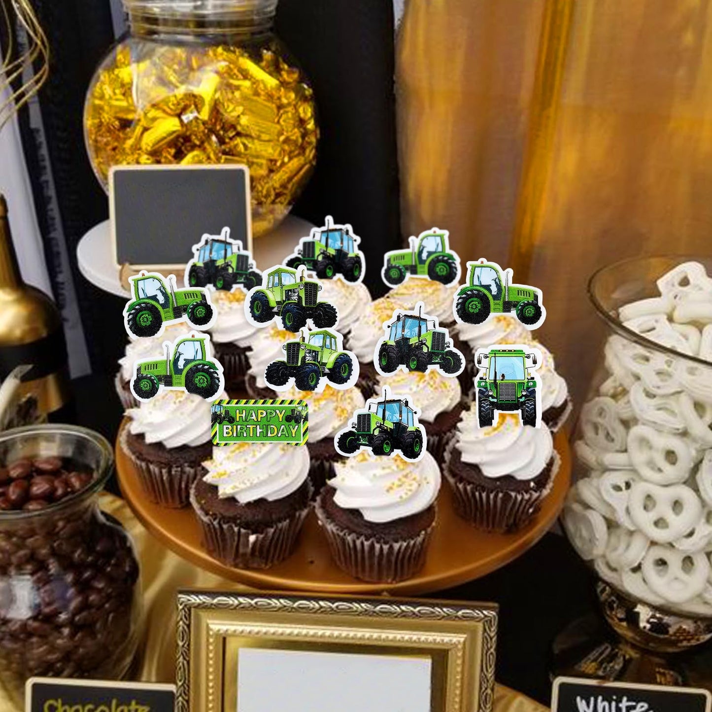 Keaziu 40PCS Edible Cupcake Toppers Farm Theme Decoration Green Paper