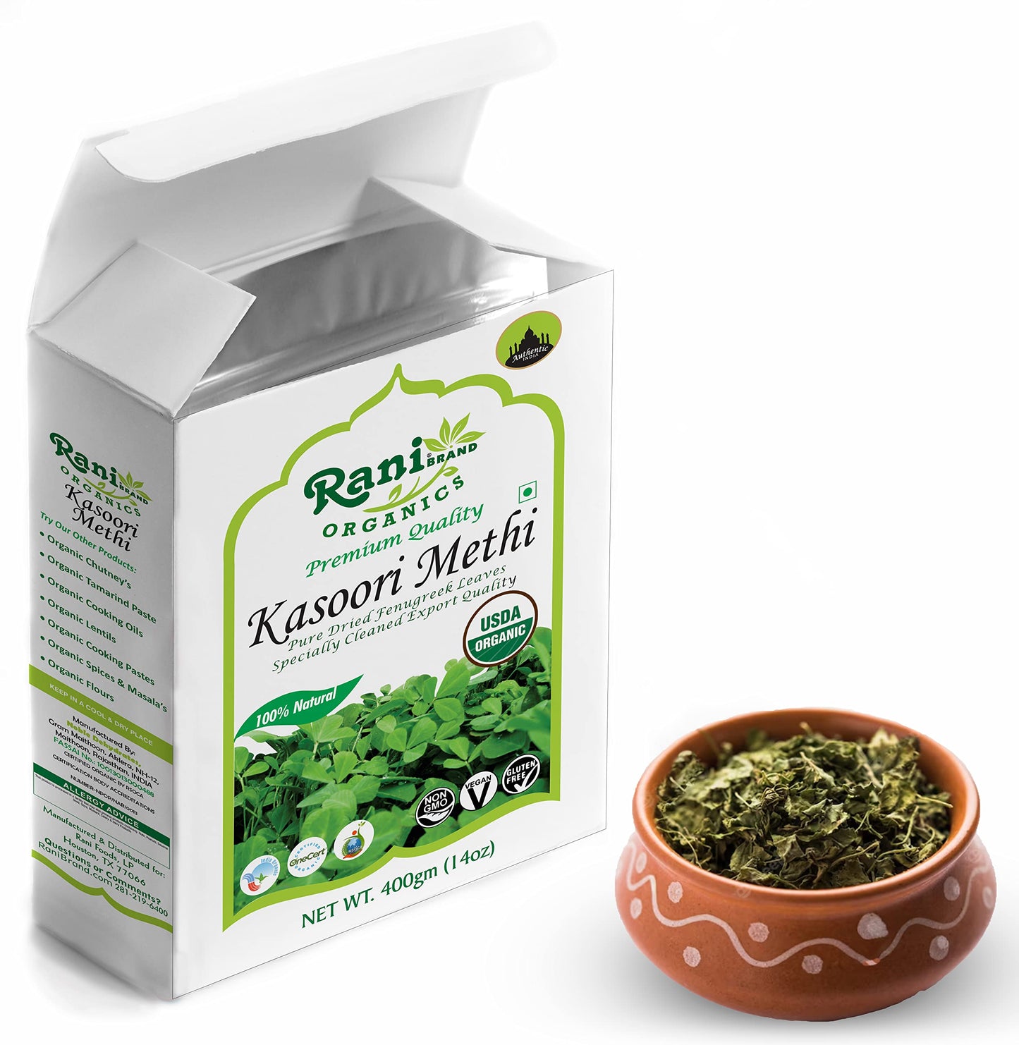 Rani Organic Fenugreek Leaves Dried (Kasoori Methi) 14Oz (400G) ~ All Natural | Vegan | Gluten Friendly | Non-Gmo | Indian Origi