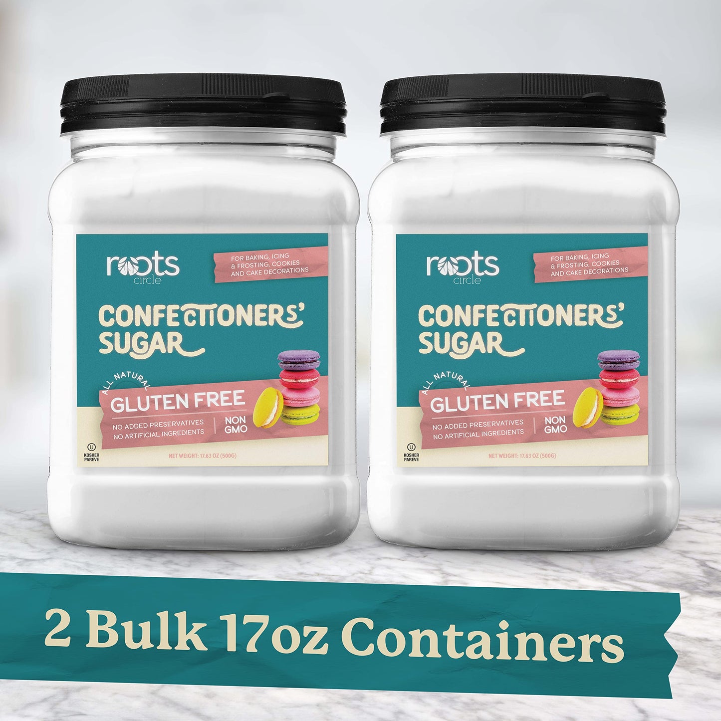 Roots Circle Powdered Sugar, Non-GMO & Gluten-Free, Vegan & Kosher, 2 Pack - 35.26oz
