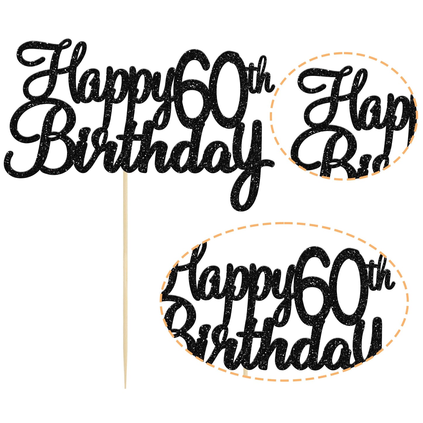 Gyufise 1 Pack Happy 60Th Birthday Cake Topper Black Glitter Happy Birthday Cake Topper Happy 60 Birthday Cake Decoration For 60