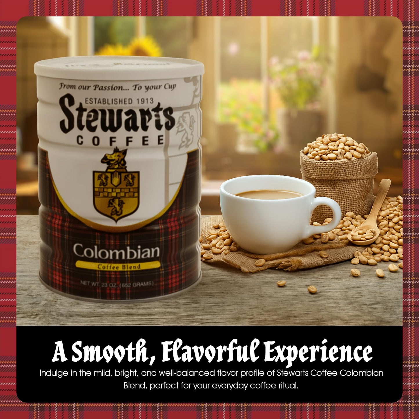 Stewarts Colombian Light Medium Roast Ground Coffee Blend - Mild, Bright, Tasty Flavored Gourmet Coffee Grounds - Great for Hot,