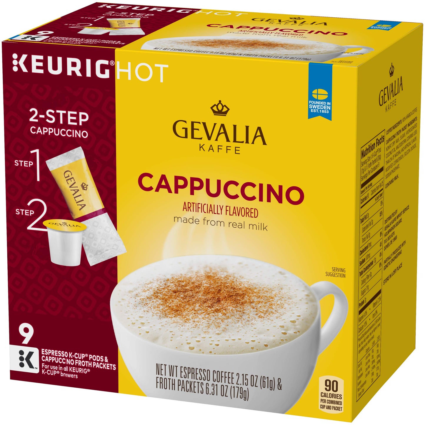 Gevalia Cappuccino Espresso K-Cup Coffee Pods (9 Pods And Froth Packets)
