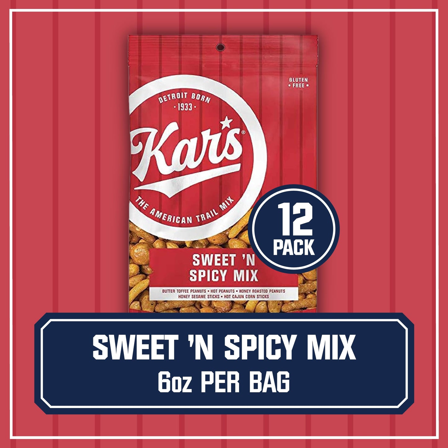 Kars Sweet N Spicy Trail Mix, Gluten-Free Snack Mix, 6 oz Packs, Bulk Pack of 12, 72 Ounce