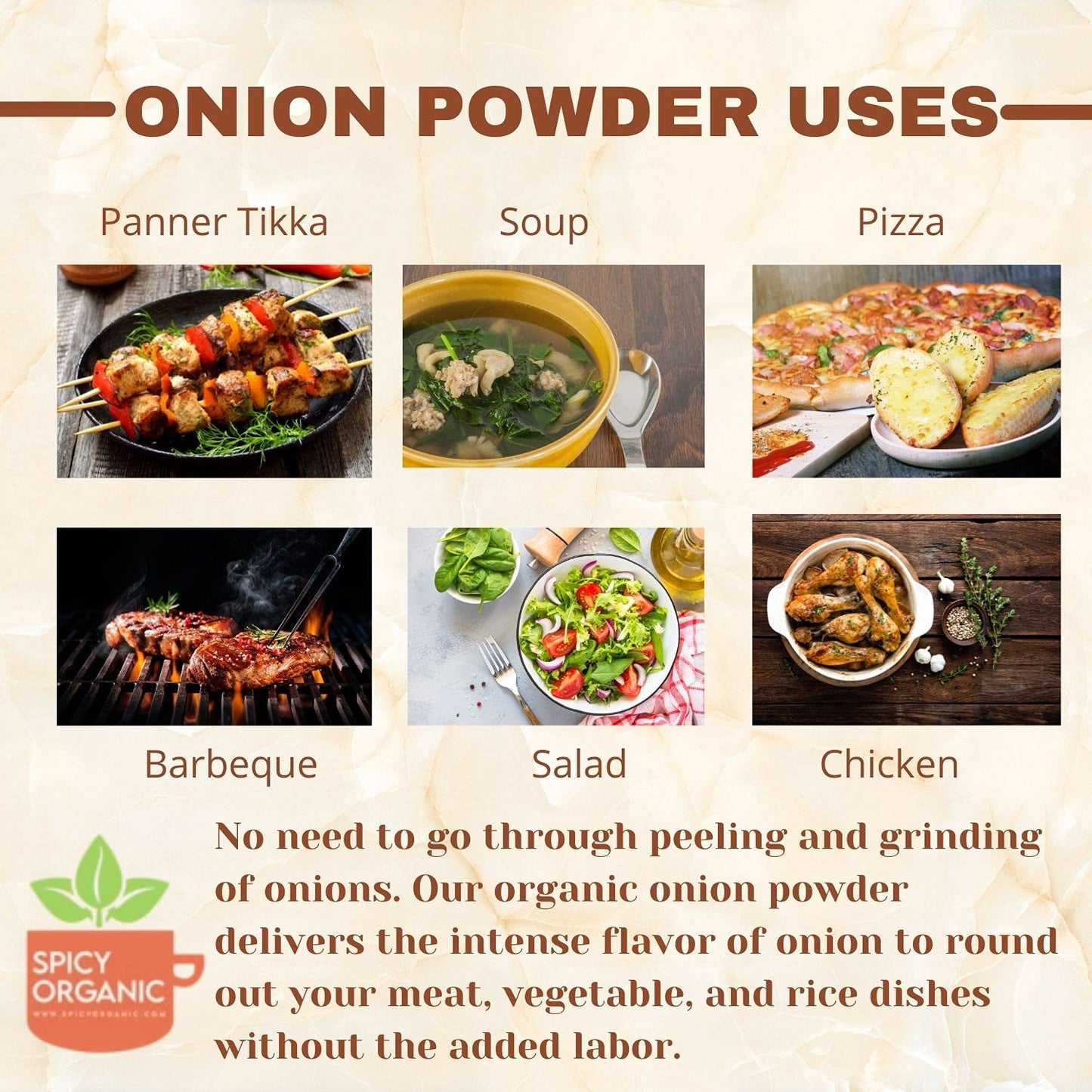 SPICY ORGANIC Onion Powder - Certified USDA Organic, Non-GMO, 4 oz. Seasoning for Dressings, Dips, Casseroles, and More
