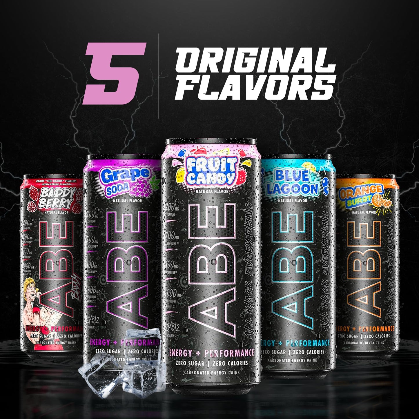 ABE All Black Everything Sugar Free Energy Drink | 200mg Caffeine | 0 Calories | 12 Pack | Fruit Candy Flavor