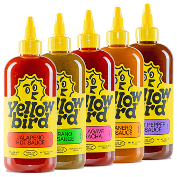 Yellowbird Classic Hot Sauce Variety Pack - 5-Piece - Mellow to Real Hot - Extra Large Hot Sauces - Blue Agave Sriracha  Ghost Pepper Hot Sauce  Habanero Sauce & More (19.6 oz  5 Count)