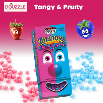 Douzzle Zillions Tangy Candy, Sour Strawberry & Blue Raspberry (10 Count, Pack Of 1) Individually Wrapped Candies, Birthday Part