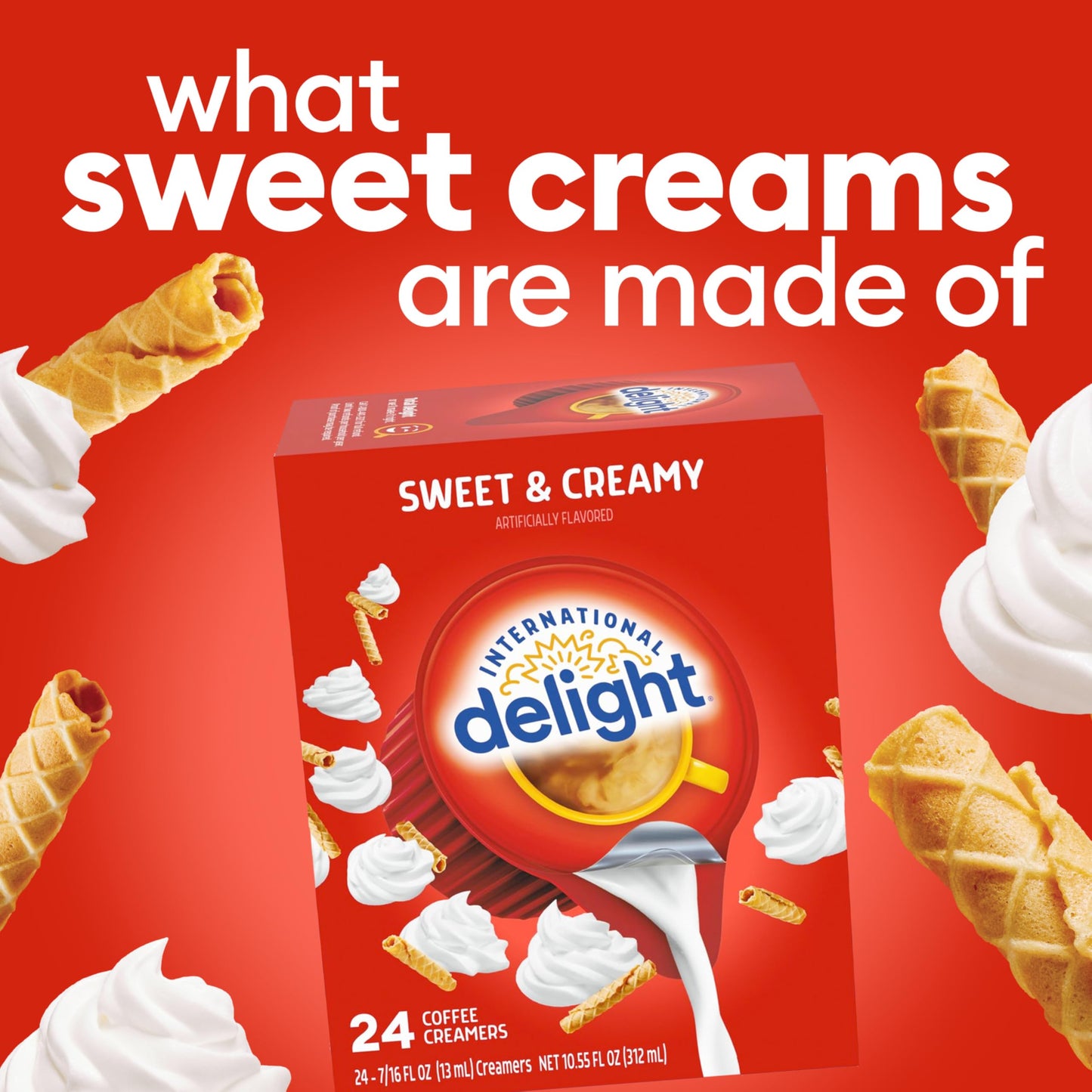 International Delight Coffee Creamer Singles, Sweet & Creamy, Shelf Stable Flavored Creamer, 24 Ct, 16 Fl Oz, Pre-Portioned Creamers