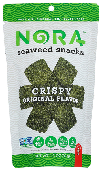 Nora Snacks Original Flavor Crispy Seaweed Snack, Gluten Free, Non GMO, 1.13 Ounce (Pack of 12)