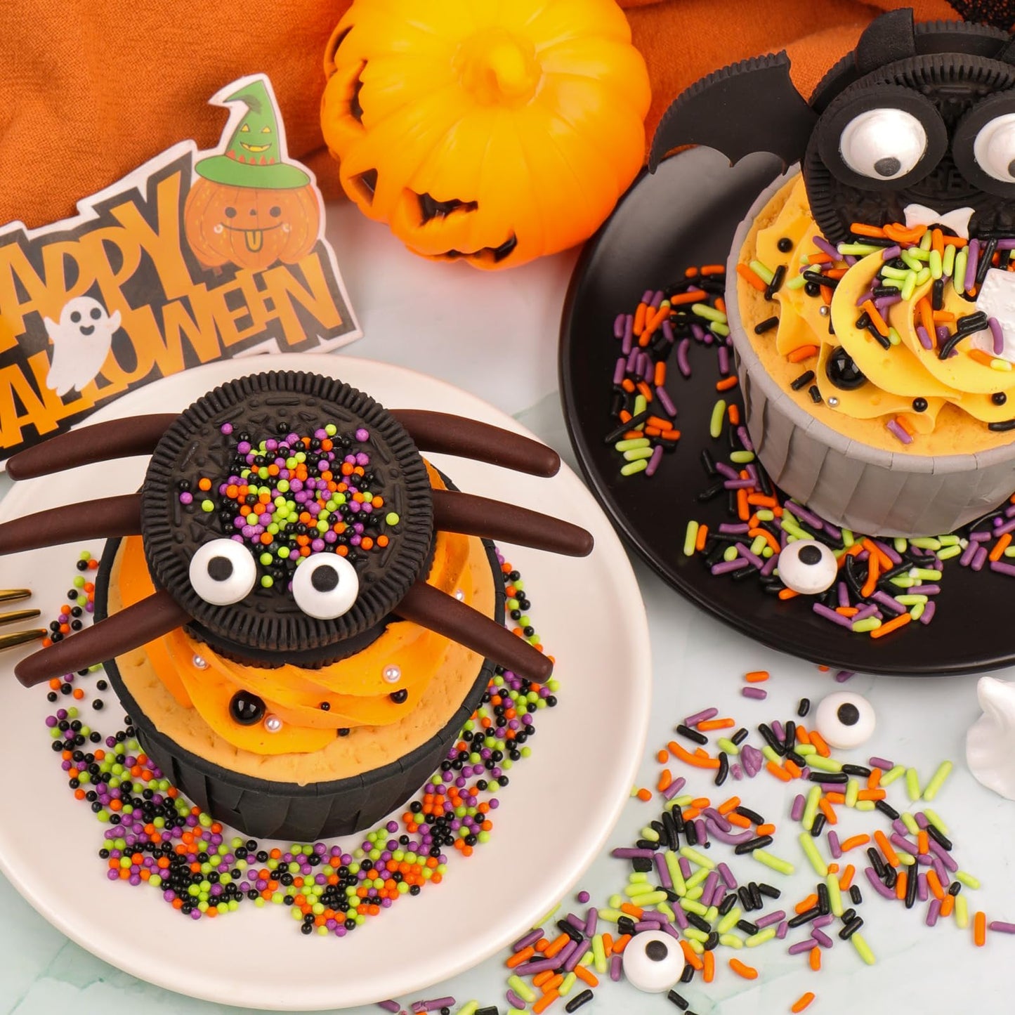 Halloween Sprinkles Edible for Cake Decorating  8Oz Sprinkles with Black Orange Purple Nonpareils and Jimmies  Eyeball  Black Sugar and Orange Pumpkin for Cupcakes Cookie Ice Cream Baking Topping