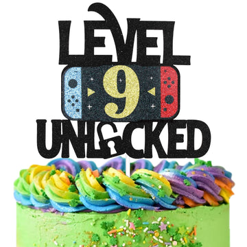 Level 9 Unlocked Game Birthday Cake Topper - Video Game Boy'S 9Th Birthday Game On Party Cake Supplies - Gaming Level Up Winner
