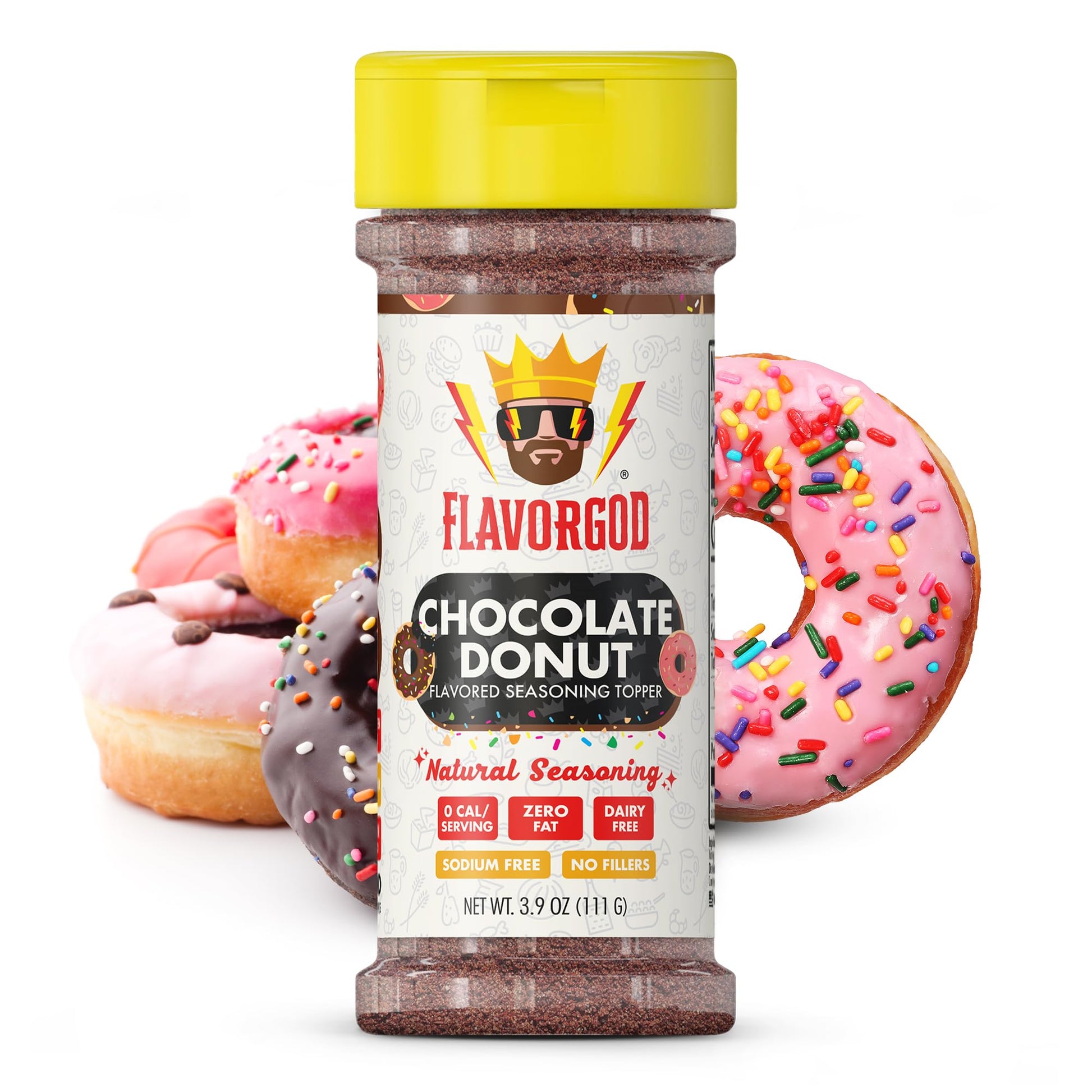 Chocolate Donut Topper Seasoning Mix by Flavor God - Zero Calorie Seasoning for Ice Cream, Donuts, Coffee, Cookies, Popcorn, Pan