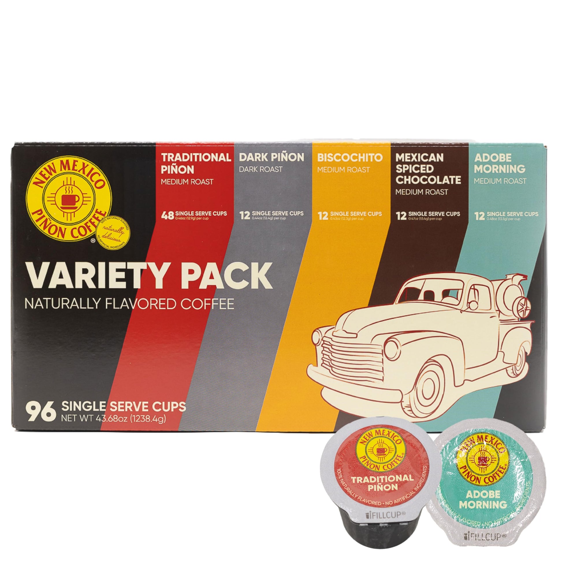 New Mexico Pion Naturally Flavored Coffee K Cups Variety Pack - Medium & Dark Roast 100% Arabica K-Cup Units - Recyclable Single Serve Coffee Pods - 96 Count