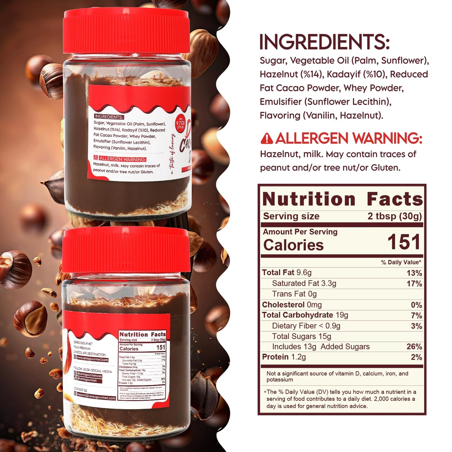 Ceres Gourmet Spreadable Chocolate - Hazelnut & Knafeh - 10 oz