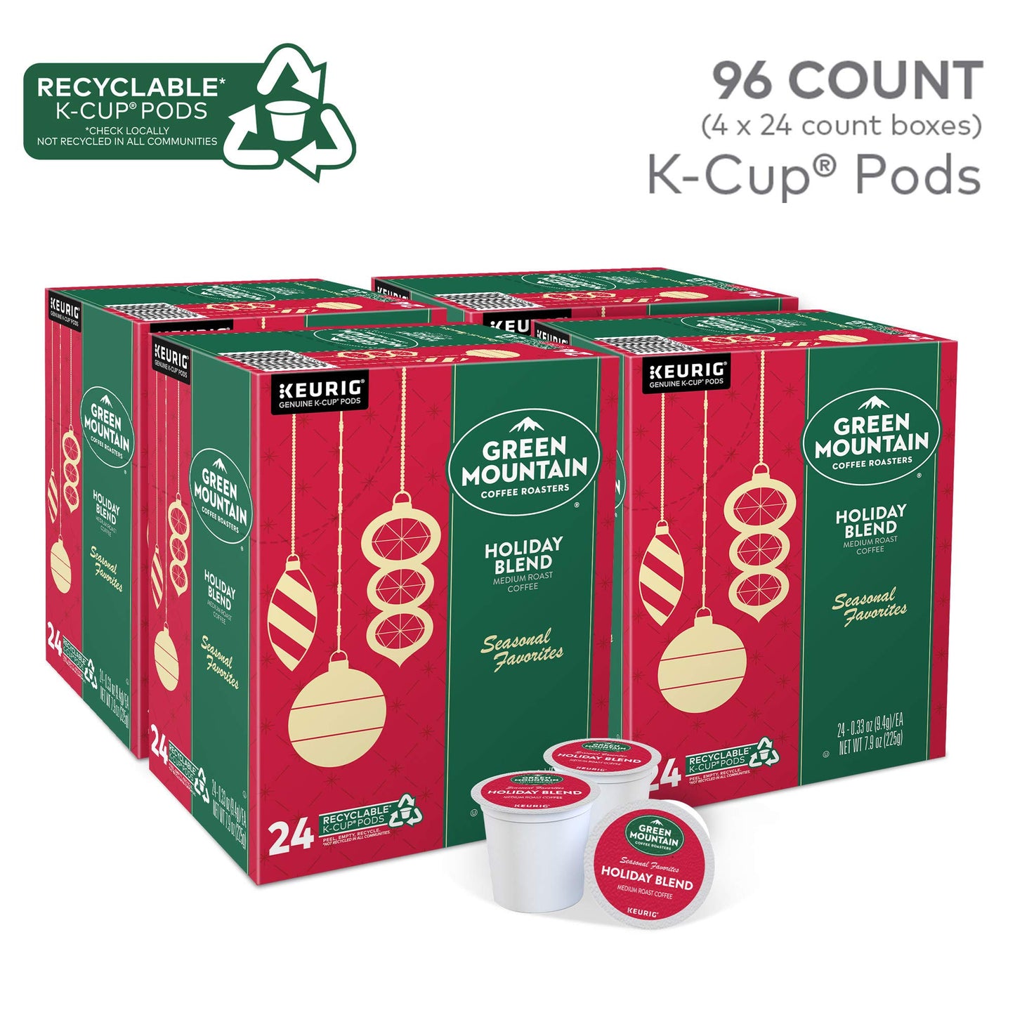 Green Mountain Coffee Roasters Holiday Blend, Keurig Single Serve K-Cup Pods, 96 Count (4 Packs Of 24)
