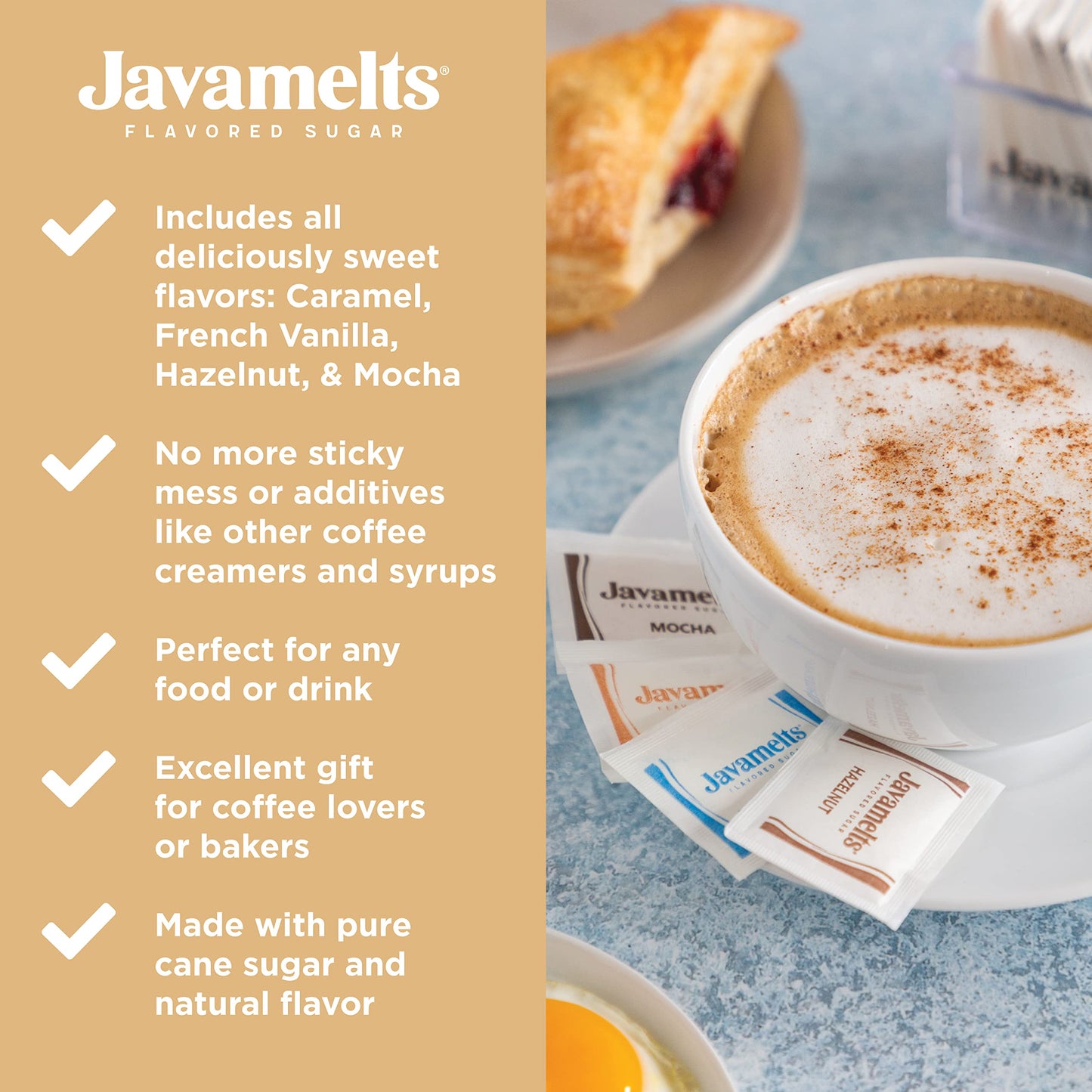 Javamelts Variety Caramel, French Vanilla, Hazelnut, Mocha Flavored Sugar, Add Flavor To Your Coffee Or Tea, Or When Baking Swee