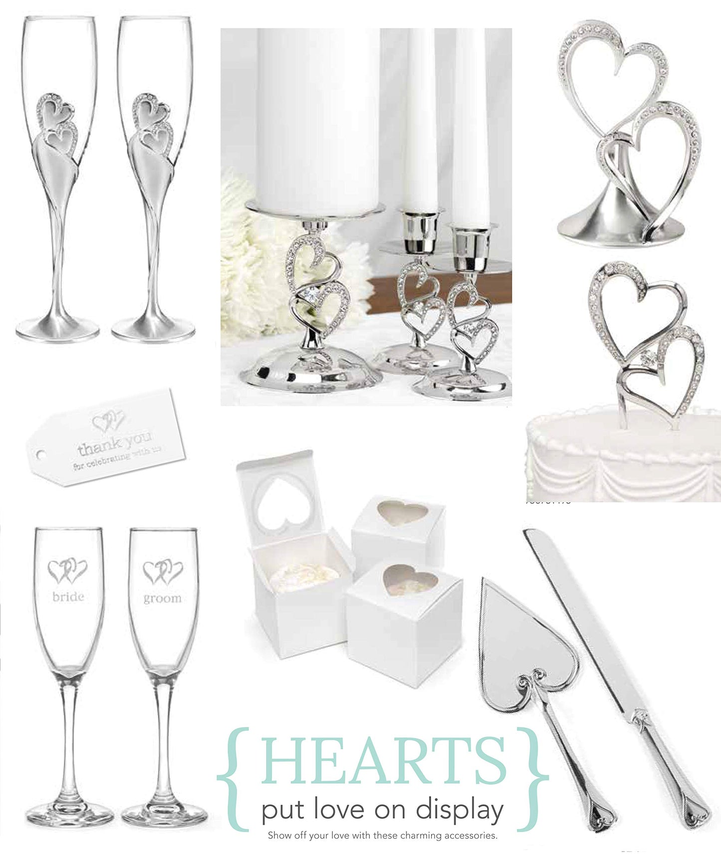 Hortense B. Hewitt Sparkling Love Double Hearts Anniversary, Engagement, Wedding Cake Topper, 5.5-Inches, Metal With Rhinestones