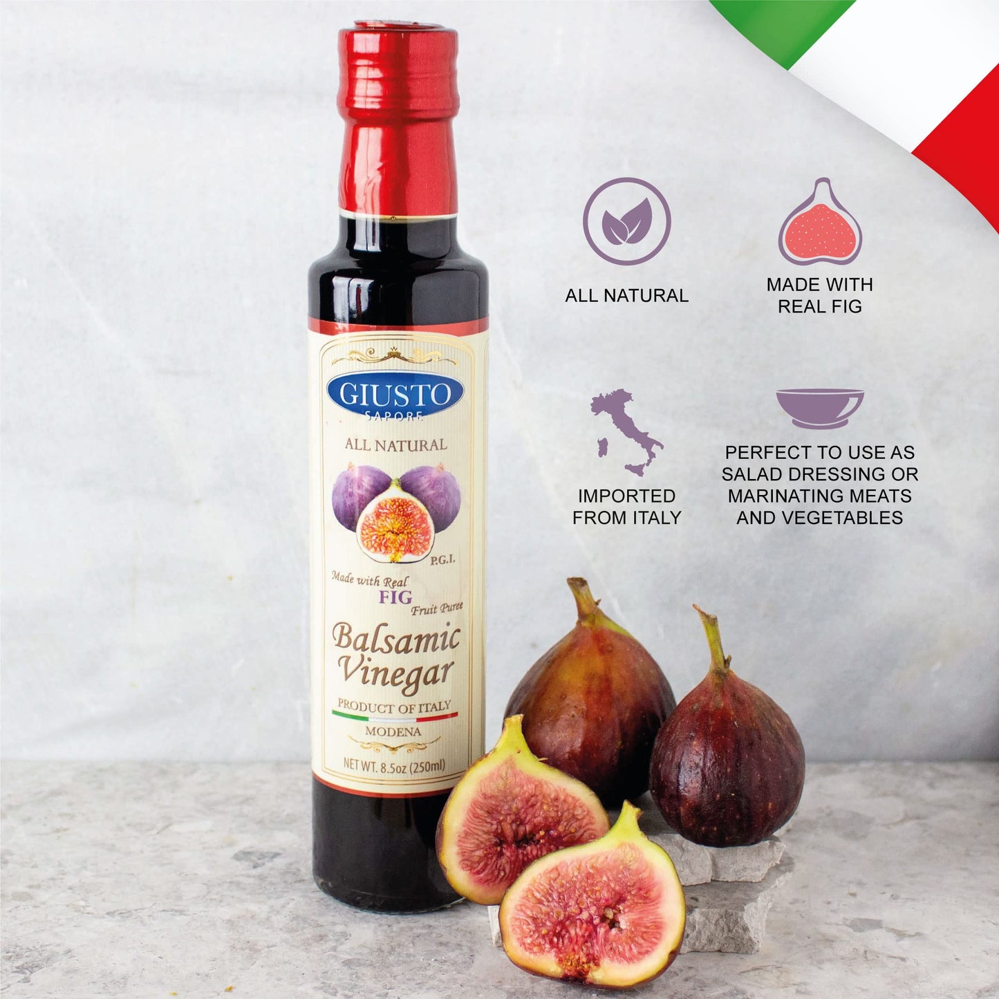 Giusto Sapore Fig Balsamic Vinegar - All Natural, 8.5oz - Imported from Italy