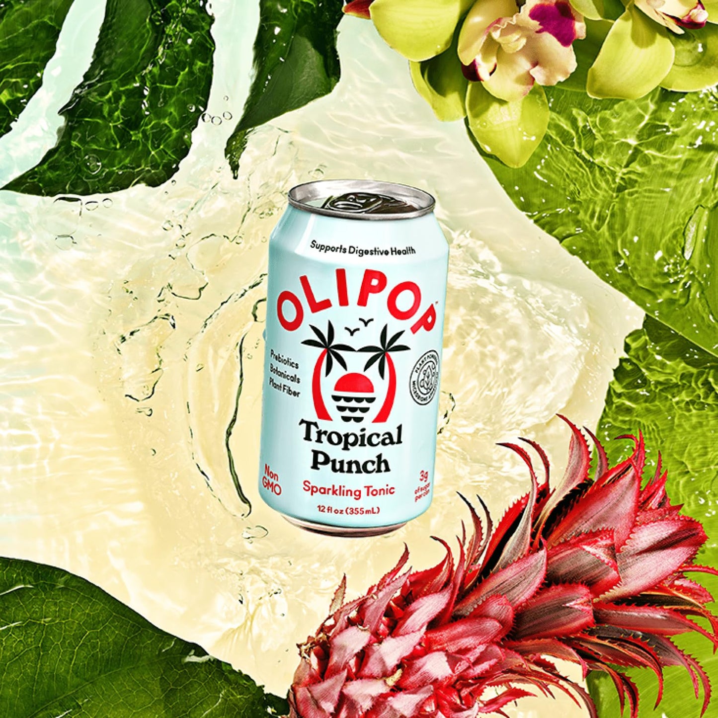 OLIPOP Prebiotic Soda Pop, Tropical Punch, A New Kind of Soda Packed with Prebiotics, Fiber, and Botanicals, Gluten Free, Vegan,