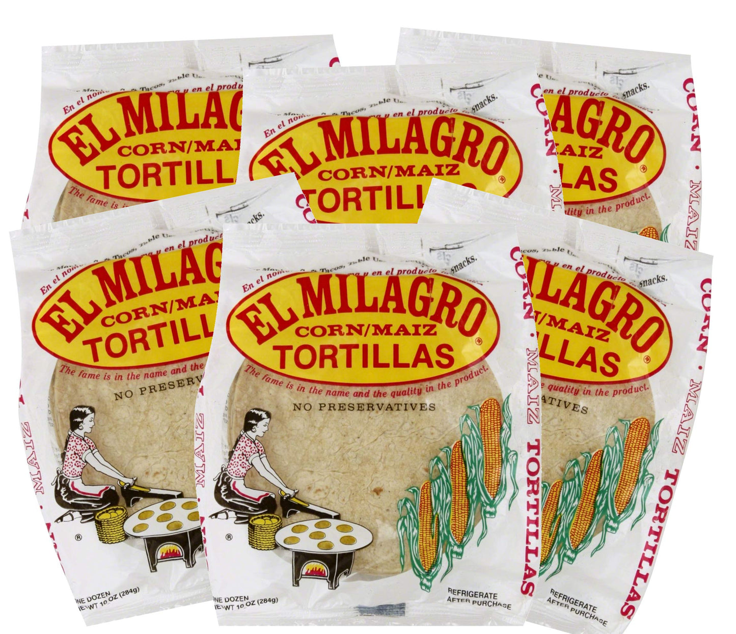 FCV El Milagro Classic Corn Tortillas - 10 Ounce Pack of 6 for Tacos and Cooking