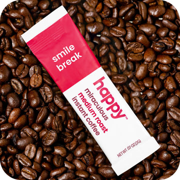 Happy Instant Coffee, Medium Roast With Notes Of Caramel And Glee, 8 Packets, Single Serve, Use For Hot Or Iced Coffee, Sustaina